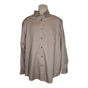 Travel Smart Roundtree & York Men "Dots" Dress Shirt Size L Beige Long Sleeve